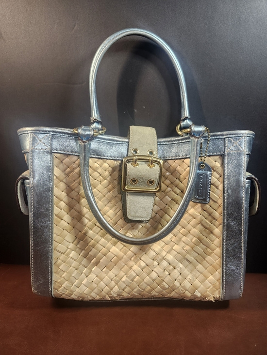 Coach Handbags - Coach Straw Woven Tote with Metallic Silver Trim